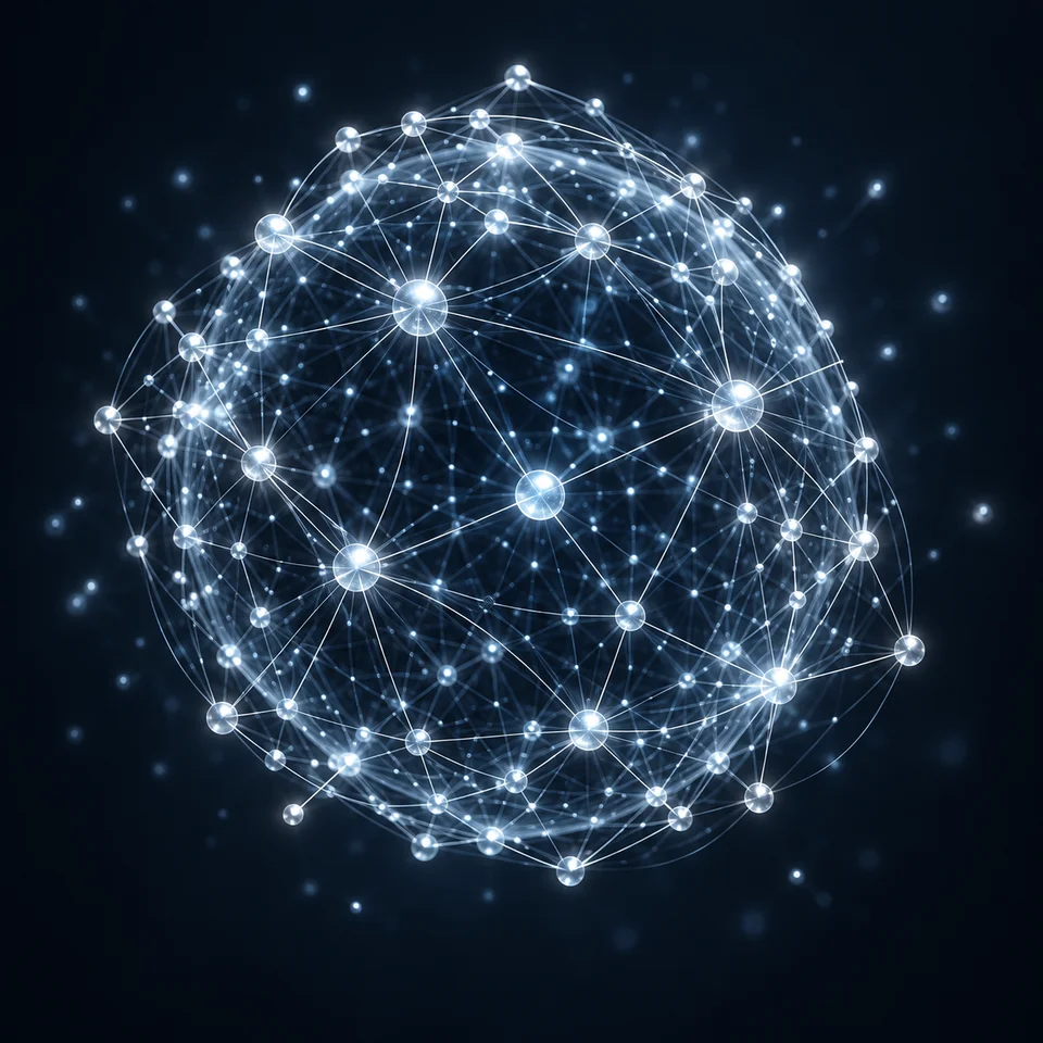 Sfera illustrativa di nodi e connessioni di una rete neurale